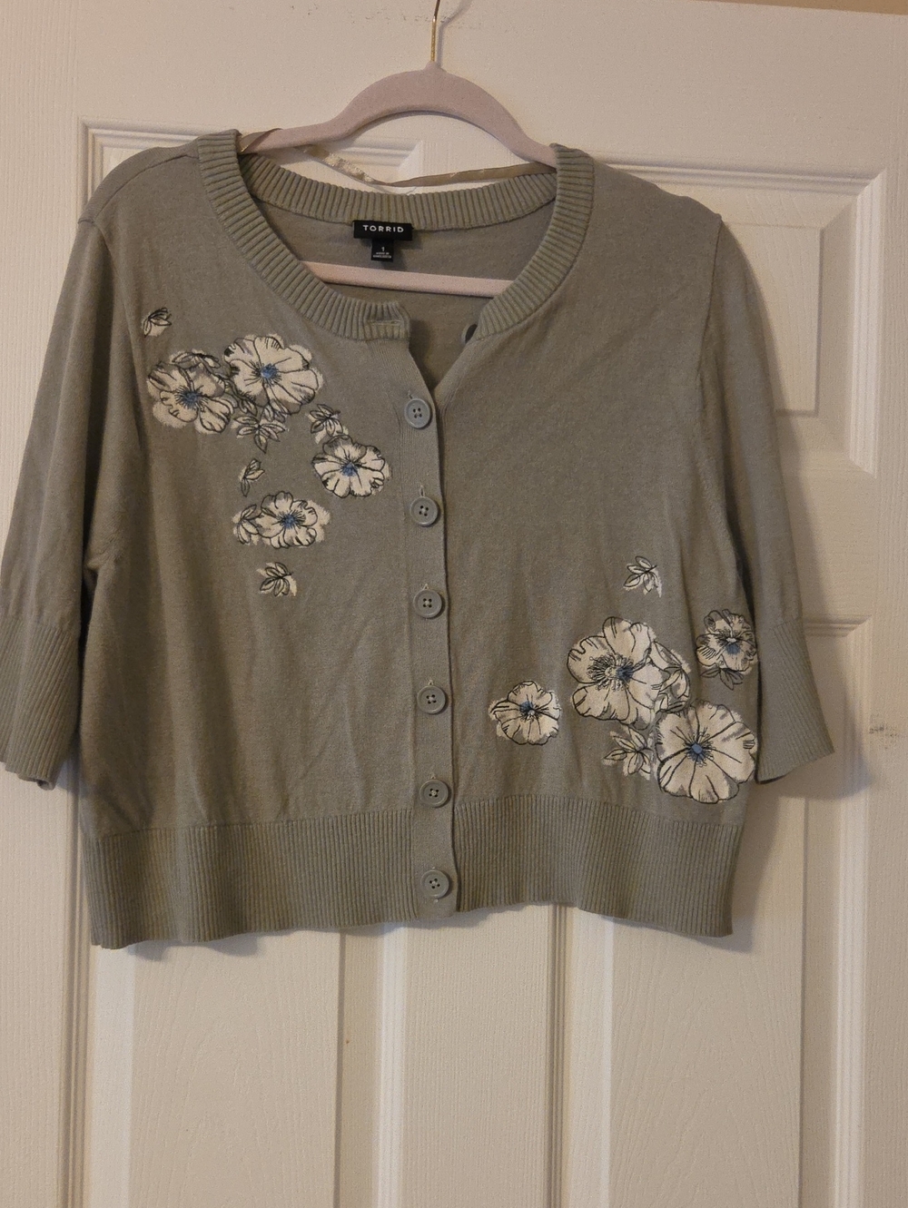 torrid sage green floral cropped button cardi